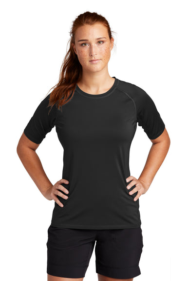 Sport-Tek Womens Rashguard Short Sleeve Crewneck T-Shirt Black Front