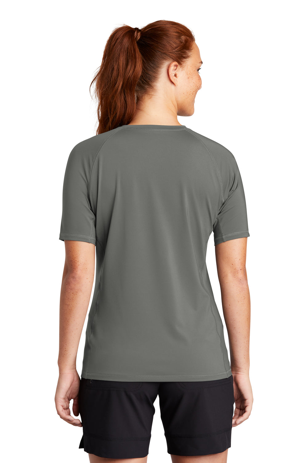 Sport-Tek Womens Rashguard Short Sleeve Crewneck T-Shirt Dark Smoke Grey Side