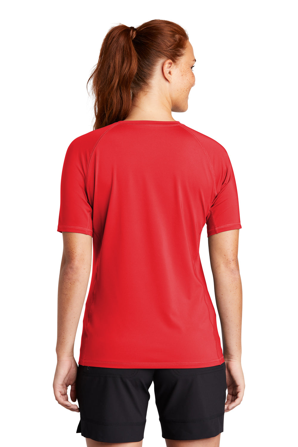 Sport-Tek Womens Rashguard Short Sleeve Crewneck T-Shirt True Red Side