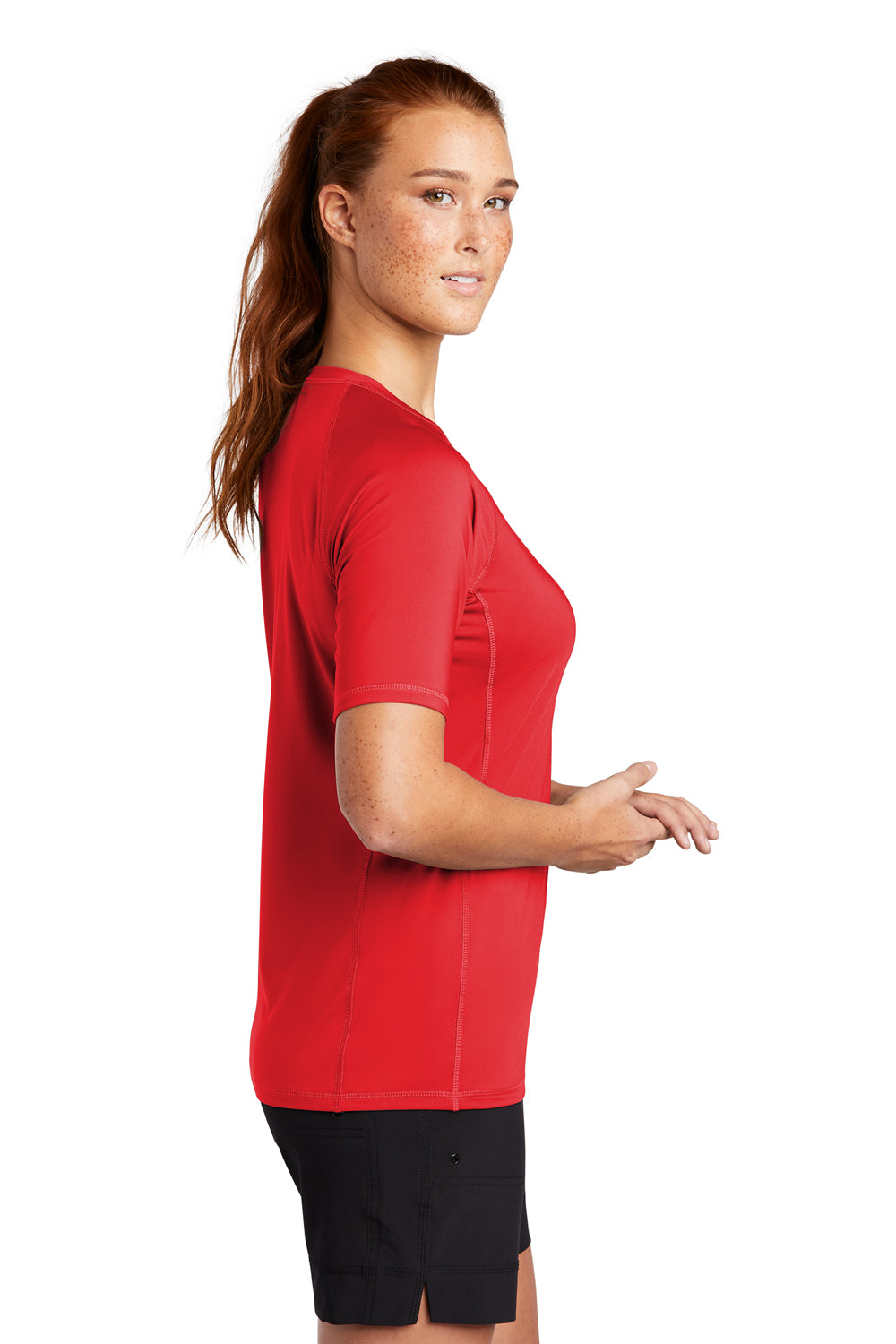 Sport-Tek Womens Rashguard Short Sleeve Crewneck T-Shirt True Red Side
