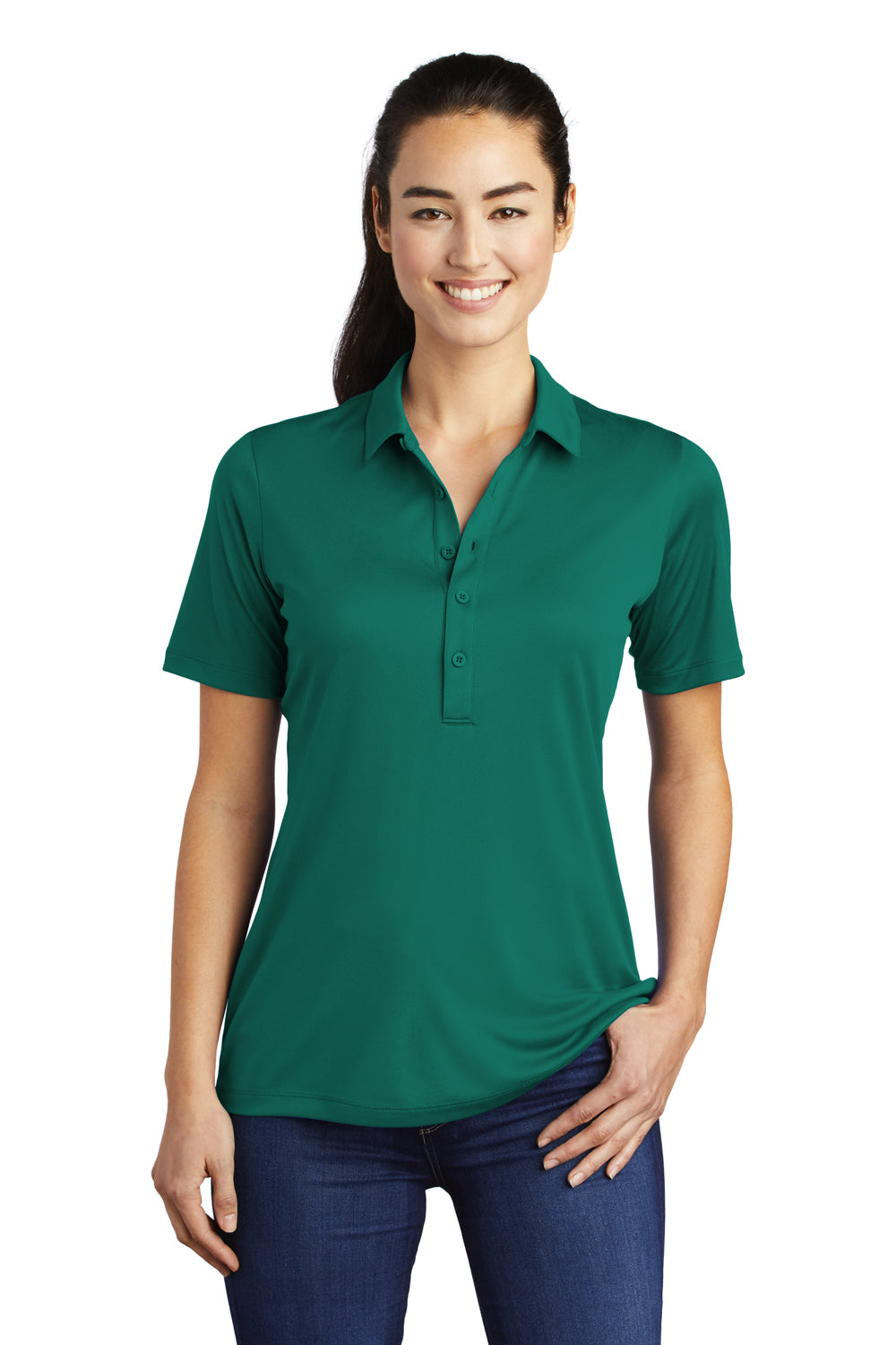 Sport-Tek Womens Short Sleeve Polo Shirt Marine Green Front
