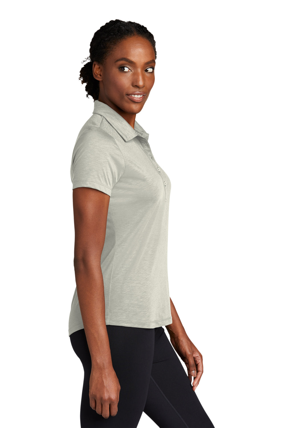 Sport-Tek Womens Strive Short Sleeve Polo Shirt Silver Grey Side