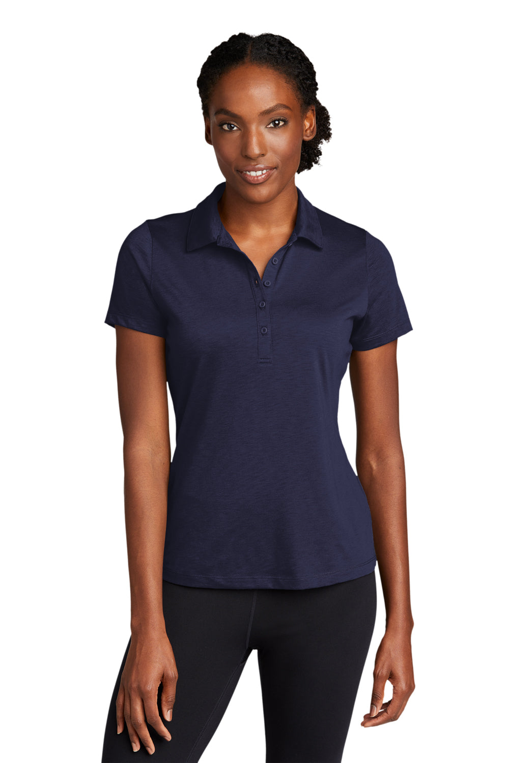Sport-Tek Womens Strive Short Sleeve Polo Shirt True Navy Blue Front