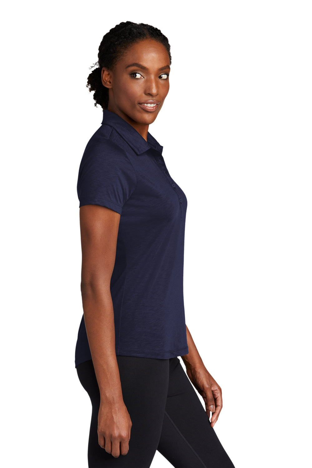 Sport-Tek Womens Strive Short Sleeve Polo Shirt True Navy Blue Side