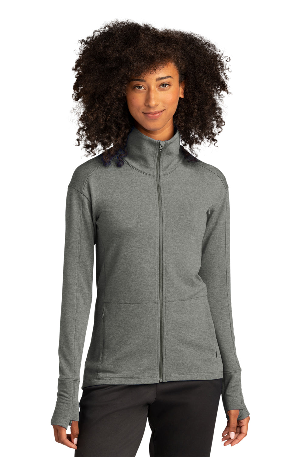 Sport-Tek Womens Flex Fleece Full Zip Sweatshirt Heather Light Grey Front