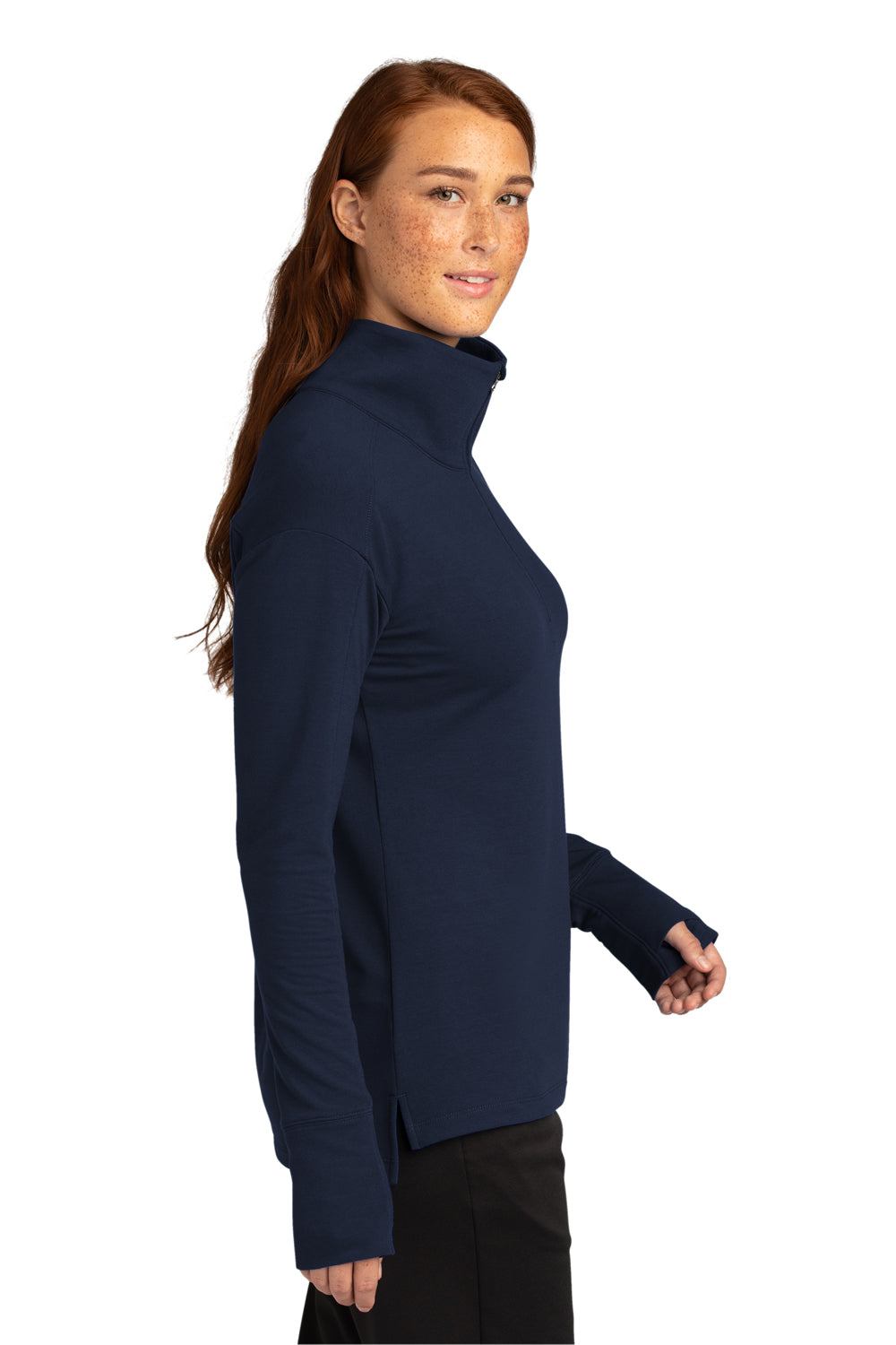 Sport-Tek Womens Flex Fleece 1/4 Zip Sweatshirt True Navy Blue Side