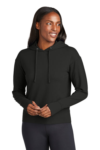 Sport-Tek LST562 Womens Sport-Wick Flex Fleece Hooded Sweatshirt Hoodie Black Front