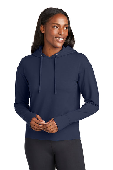 Sport-Tek LST562 Womens Sport-Wick Flex Fleece Hooded Sweatshirt Hoodie True Navy Blue Front