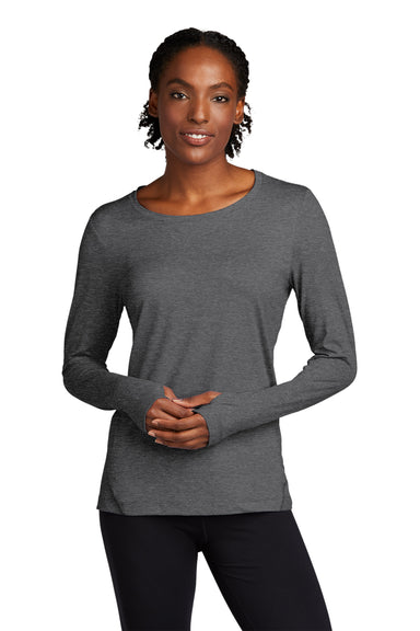 Sport-Tek Womens Exchange 1.5 Long Sleeve Crewneck T-Shirt Heather Graphite Grey Front