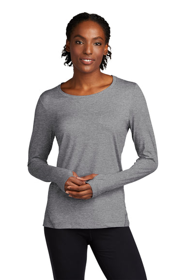 Sport-Tek Womens Exchange 1.5 Long Sleeve Crewneck T-Shirt Heather Grey Front
