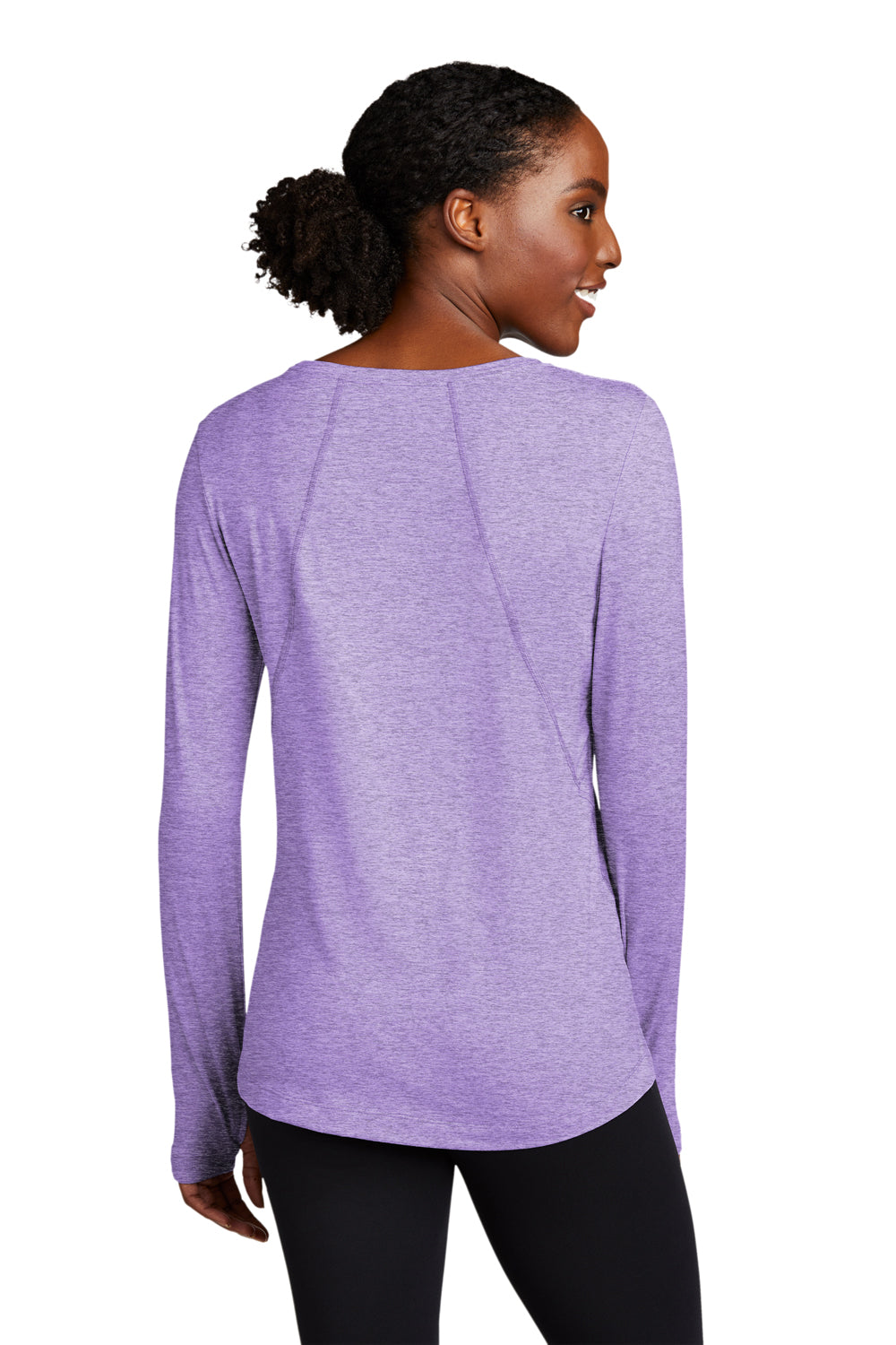 Sport-Tek Womens Exchange 1.5 Long Sleeve Crewneck T-Shirt Heather Hyacinth Purple Side