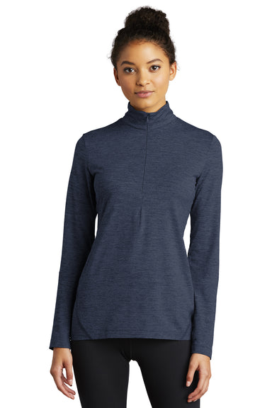 Sport-Tek Womens Exchange 1.5 Long Sleeve 1/4 Zip T-Shirt Heather Dark Denim Blue Front