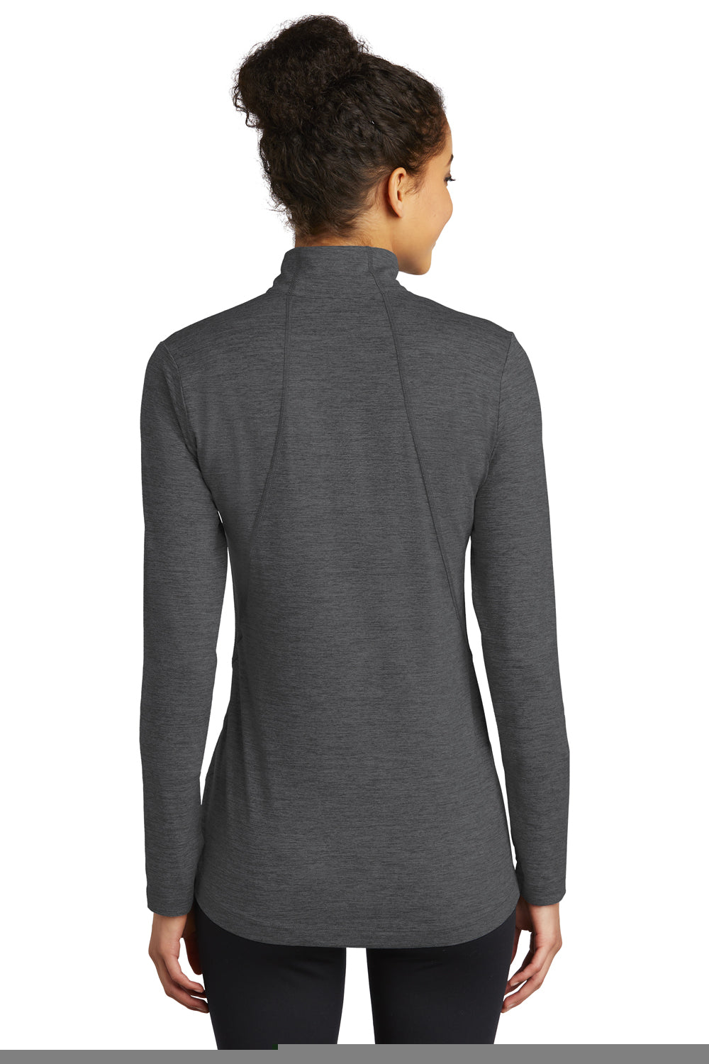 Sport-Tek Womens Exchange 1.5 Long Sleeve 1/4 Zip T-Shirt Heather Graphite Grey Side