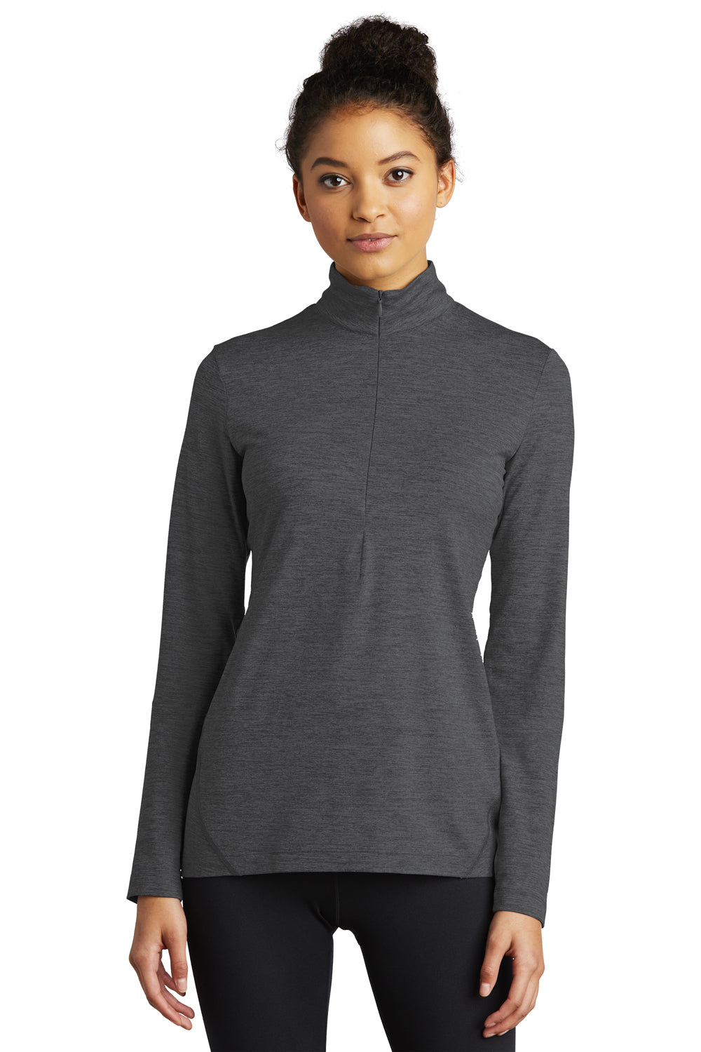 Sport-Tek Womens Exchange 1.5 Long Sleeve 1/4 Zip T-Shirt Heather Graphite Grey Front