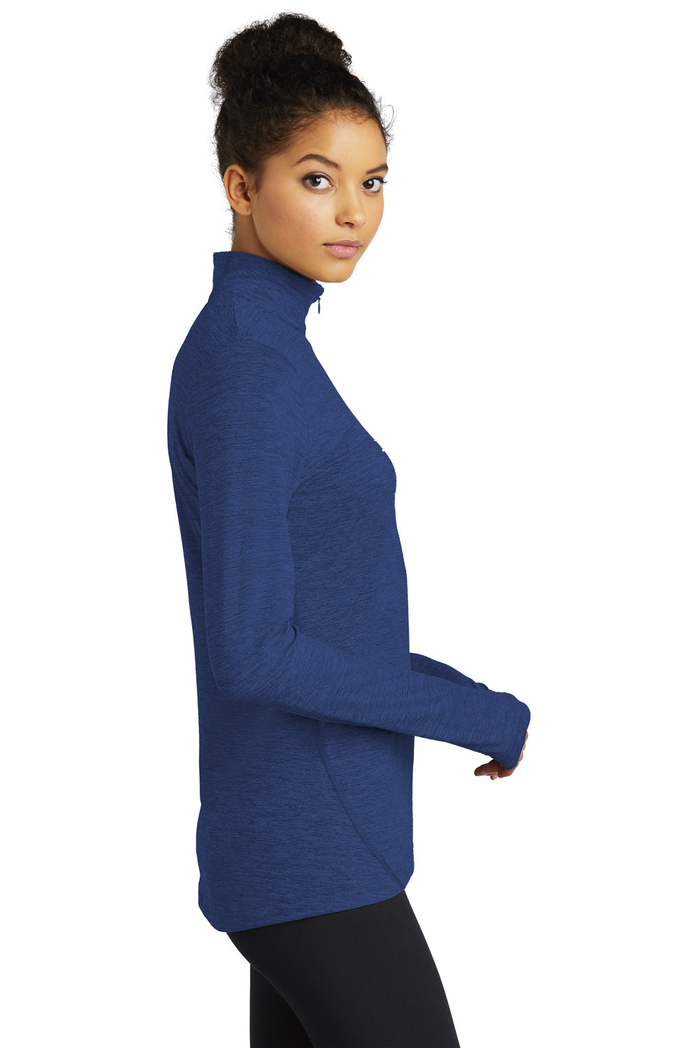 Sport-Tek Womens Exchange 1.5 Long Sleeve 1/4 Zip T-Shirt Heather True Royal Blue Side