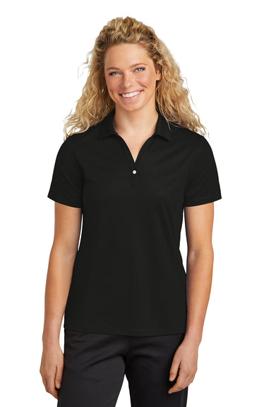 Sport-Tek LST740 Womens UV Micropique Short Sleeve Polo Shirt Black Front