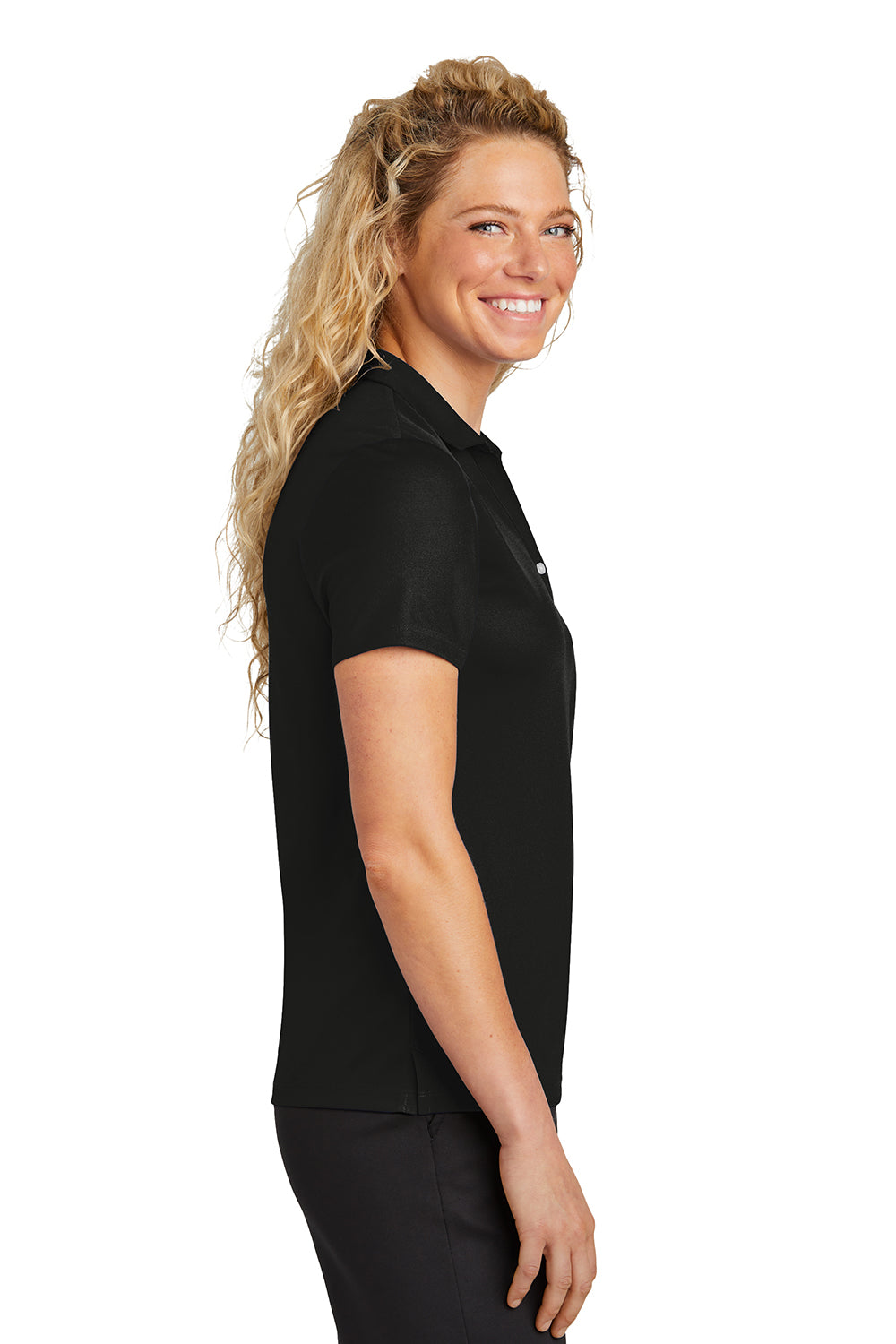 Sport-Tek LST740 Womens UV Micropique Short Sleeve Polo Shirt Black Side