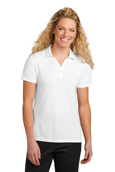 Sport-Tek LST740 Womens UV Micropique Short Sleeve Polo Shirt White Front