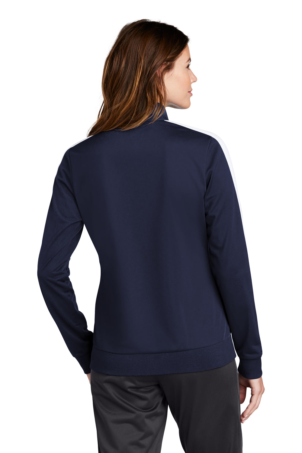 Sport-Tek Womens Full Zip Track Jacket True Navy Blue/White Side