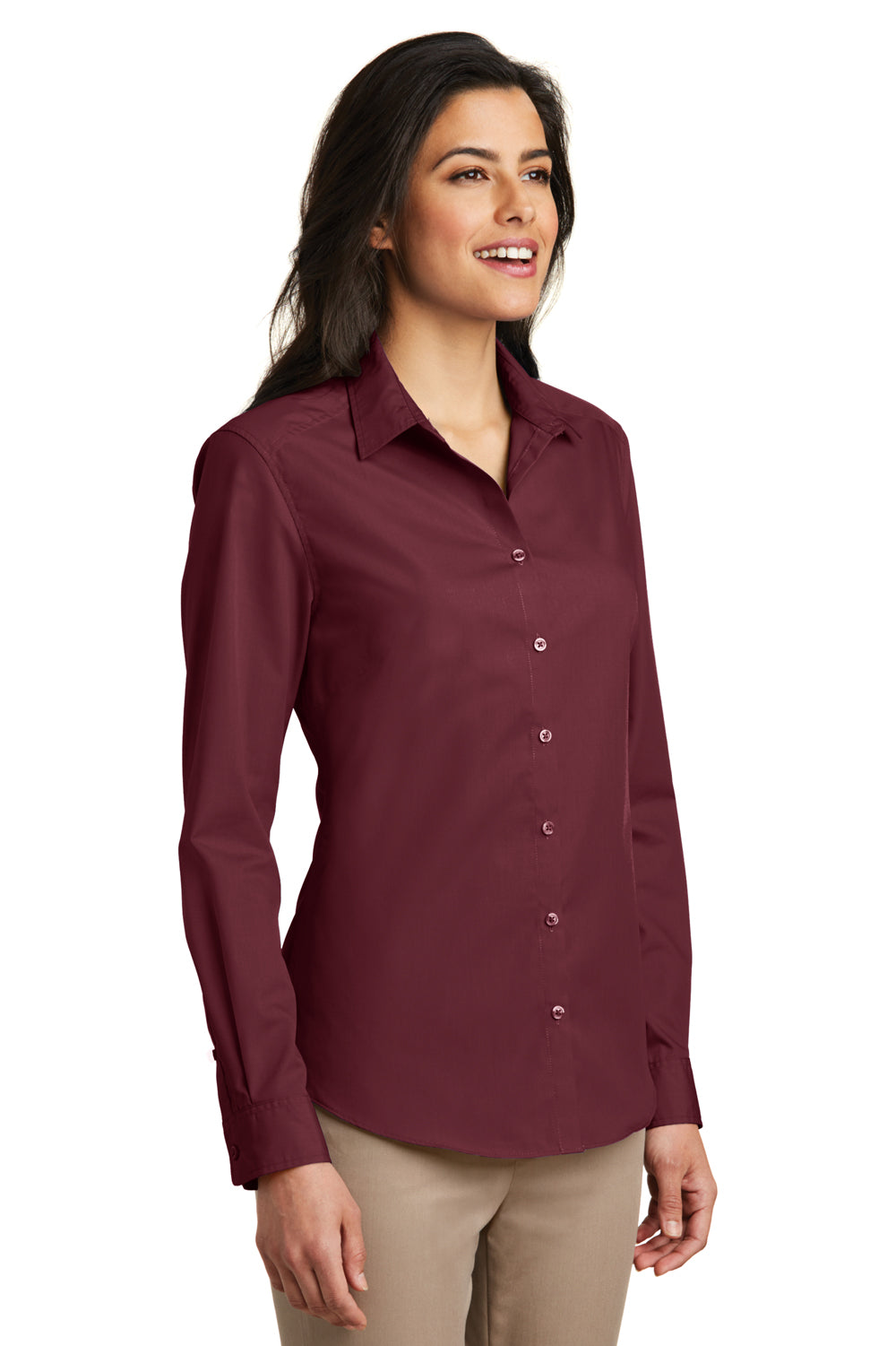 Port Authority LW100 Womens Carefree Stain Resistant Long Sleeve Button Down Shirt Burgundy 3Q