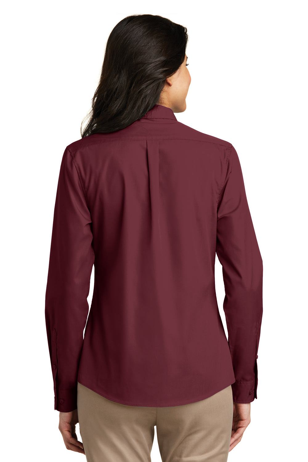 Port Authority LW100 Womens Carefree Stain Resistant Long Sleeve Button Down Shirt Burgundy Back