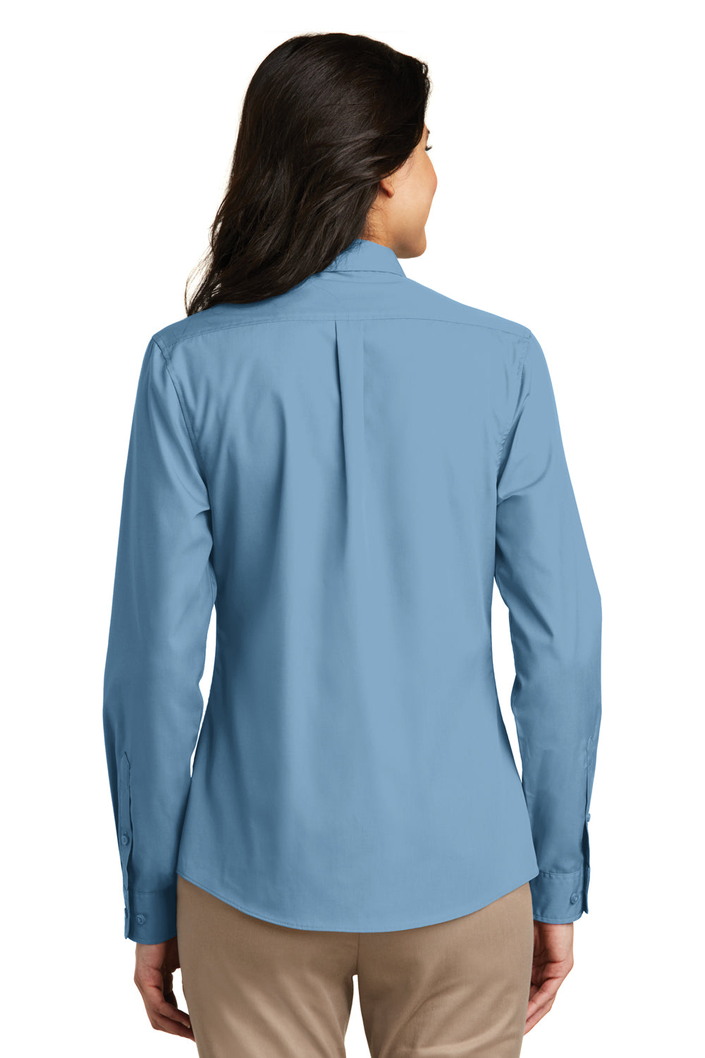 Port Authority LW100 Womens Carefree Stain Resistant Long Sleeve Button Down Shirt Carolina Blue Back