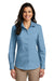 Port Authority LW100 Womens Carefree Stain Resistant Long Sleeve Button Down Shirt Carolina Blue Front