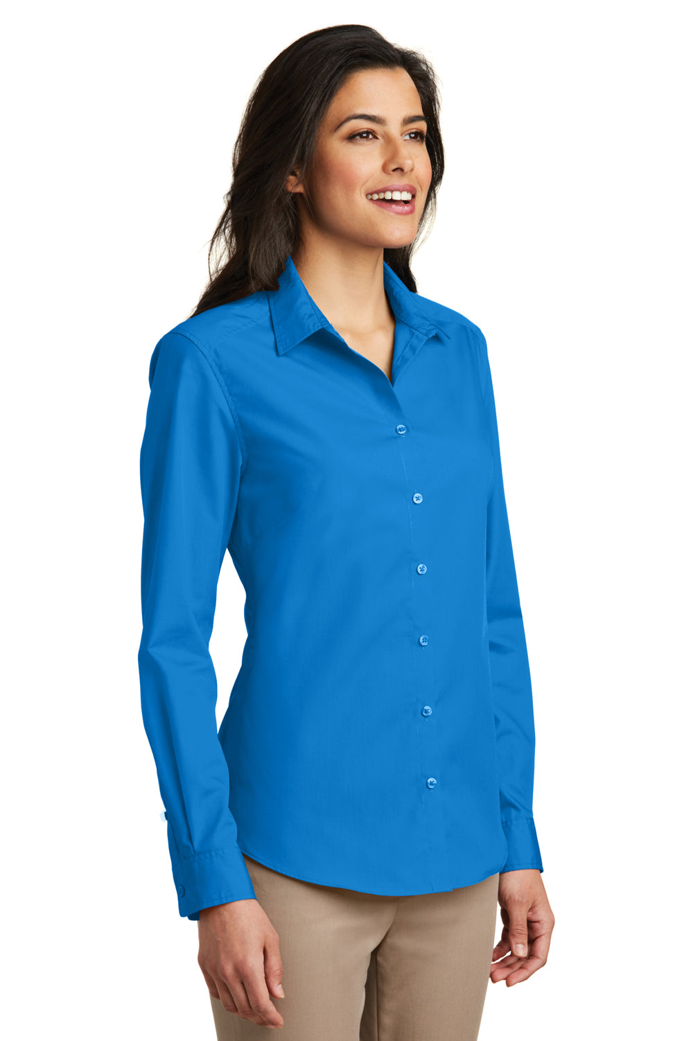 Port Authority LW100 Womens Carefree Stain Resistant Long Sleeve Button Down Shirt Coastal Blue 3Q