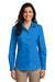 Port Authority LW100 Womens Carefree Stain Resistant Long Sleeve Button Down Shirt Coastal Blue Front