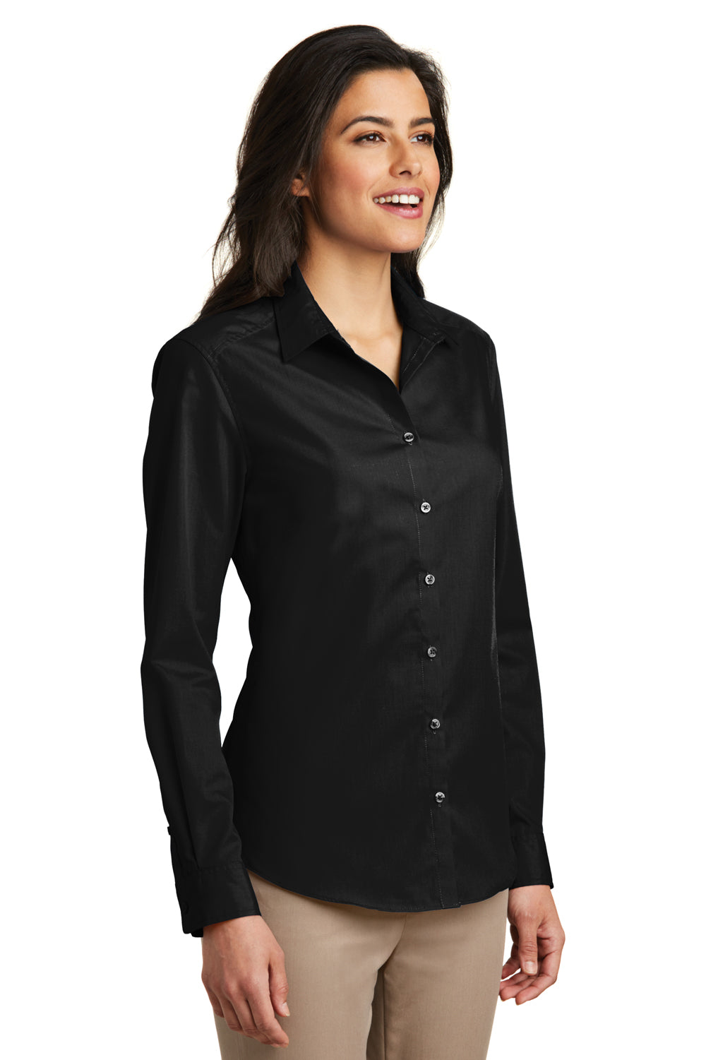 Port Authority LW100 Womens Carefree Stain Resistant Long Sleeve Button Down Shirt Deep Black 3Q
