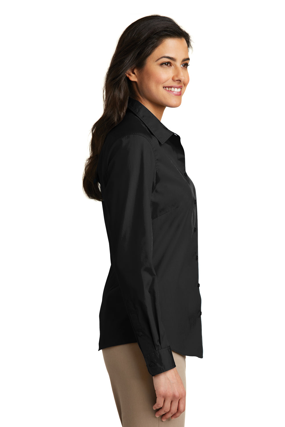 Port Authority LW100 Womens Carefree Stain Resistant Long Sleeve Button Down Shirt Deep Black Side