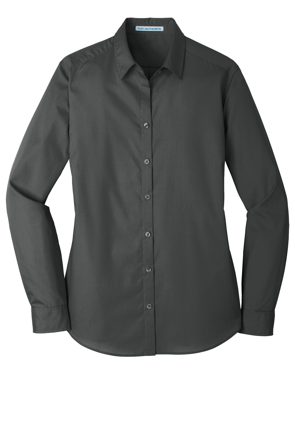 Port Authority LW100 Womens Carefree Stain Resistant Long Sleeve Button Down Shirt Graphite Grey Flat Front