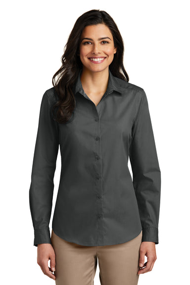 Port Authority LW100 Womens Carefree Stain Resistant Long Sleeve Button Down Shirt Graphite Grey Front