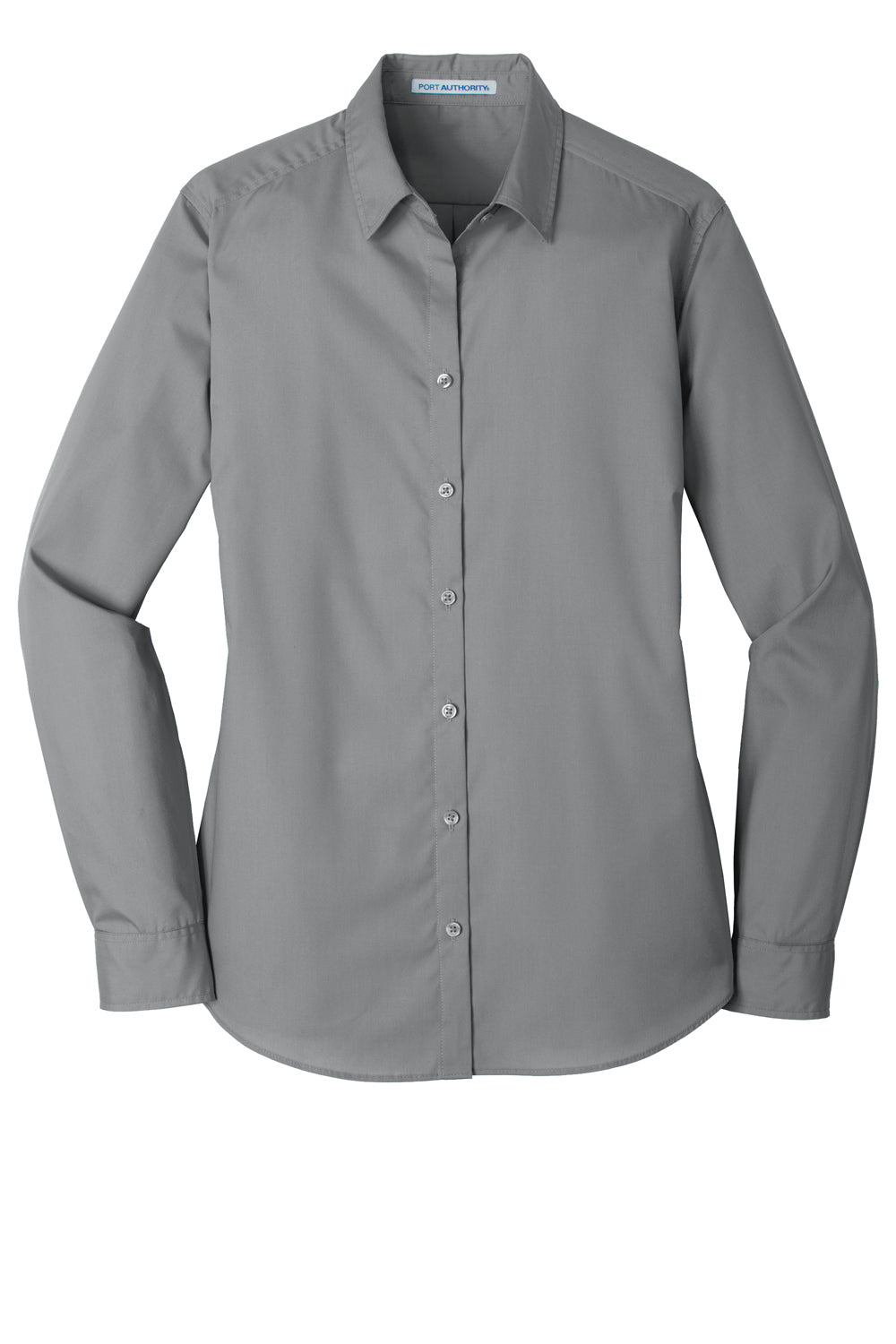 Port Authority LW100 Womens Carefree Stain Resistant Long Sleeve Button Down Shirt Gusty Grey Flat Front