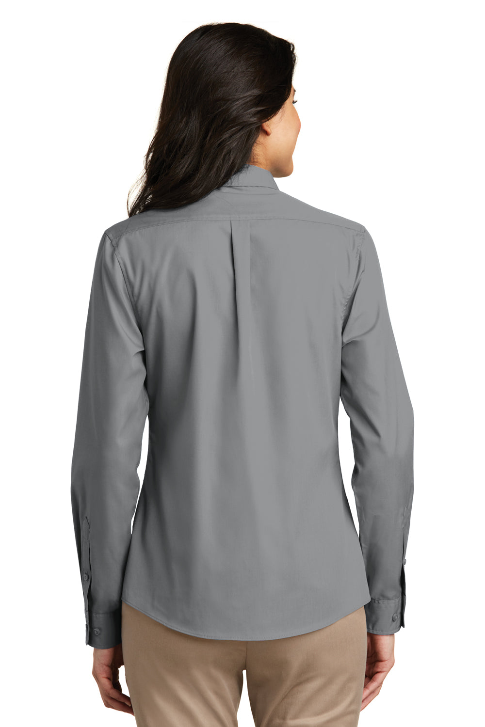 Port Authority LW100 Womens Carefree Stain Resistant Long Sleeve Button Down Shirt Gusty Grey Back