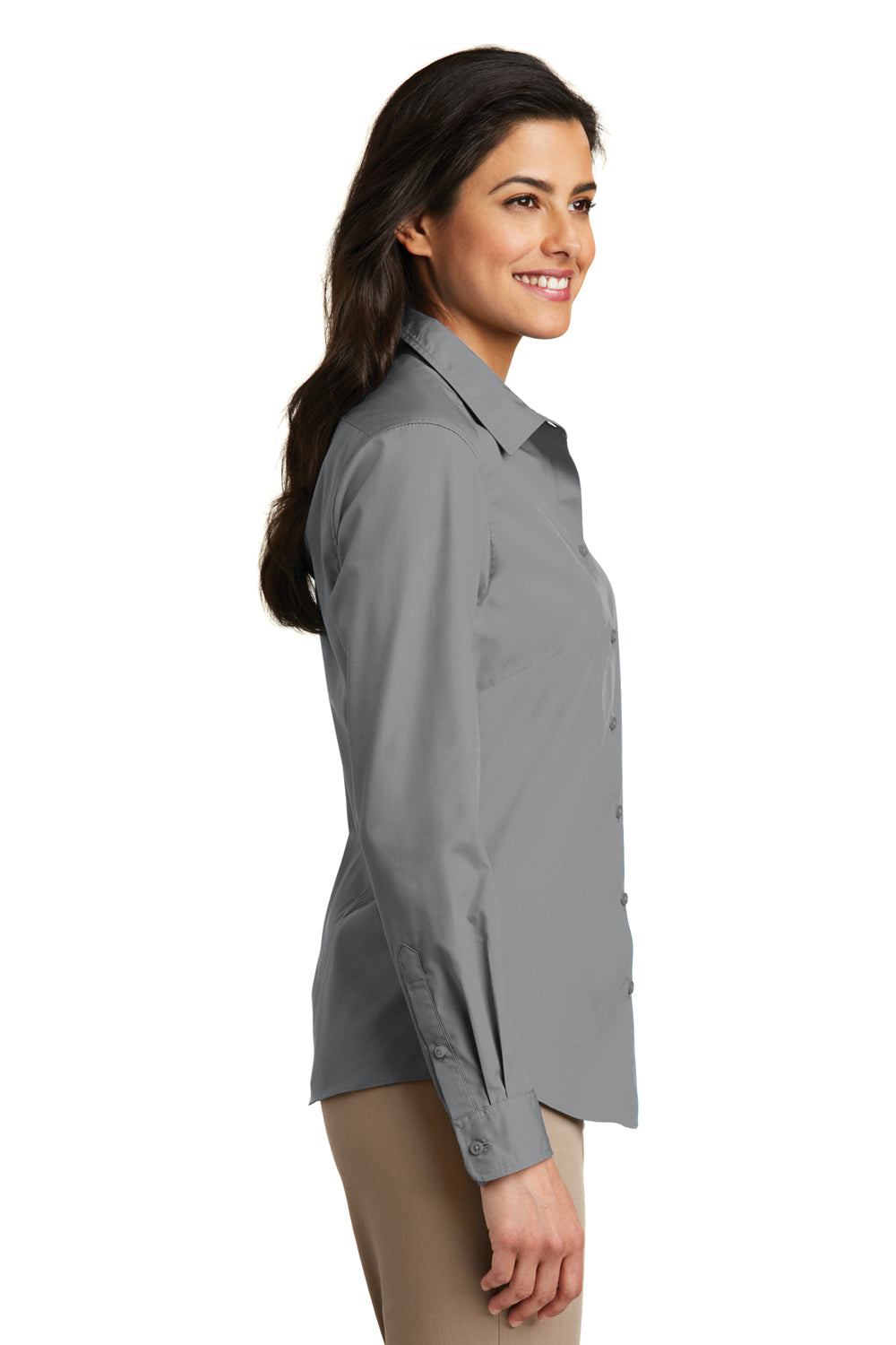 Port Authority LW100 Womens Carefree Stain Resistant Long Sleeve Button Down Shirt Gusty Grey Side
