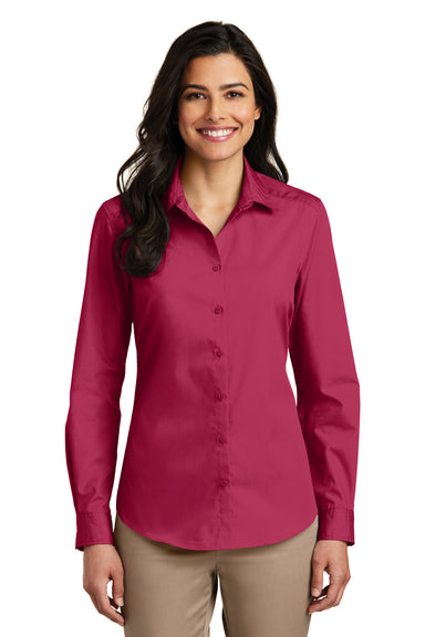Port Authority LW100 Womens Carefree Stain Resistant Long Sleeve Button Down Shirt Azalea Pink Front