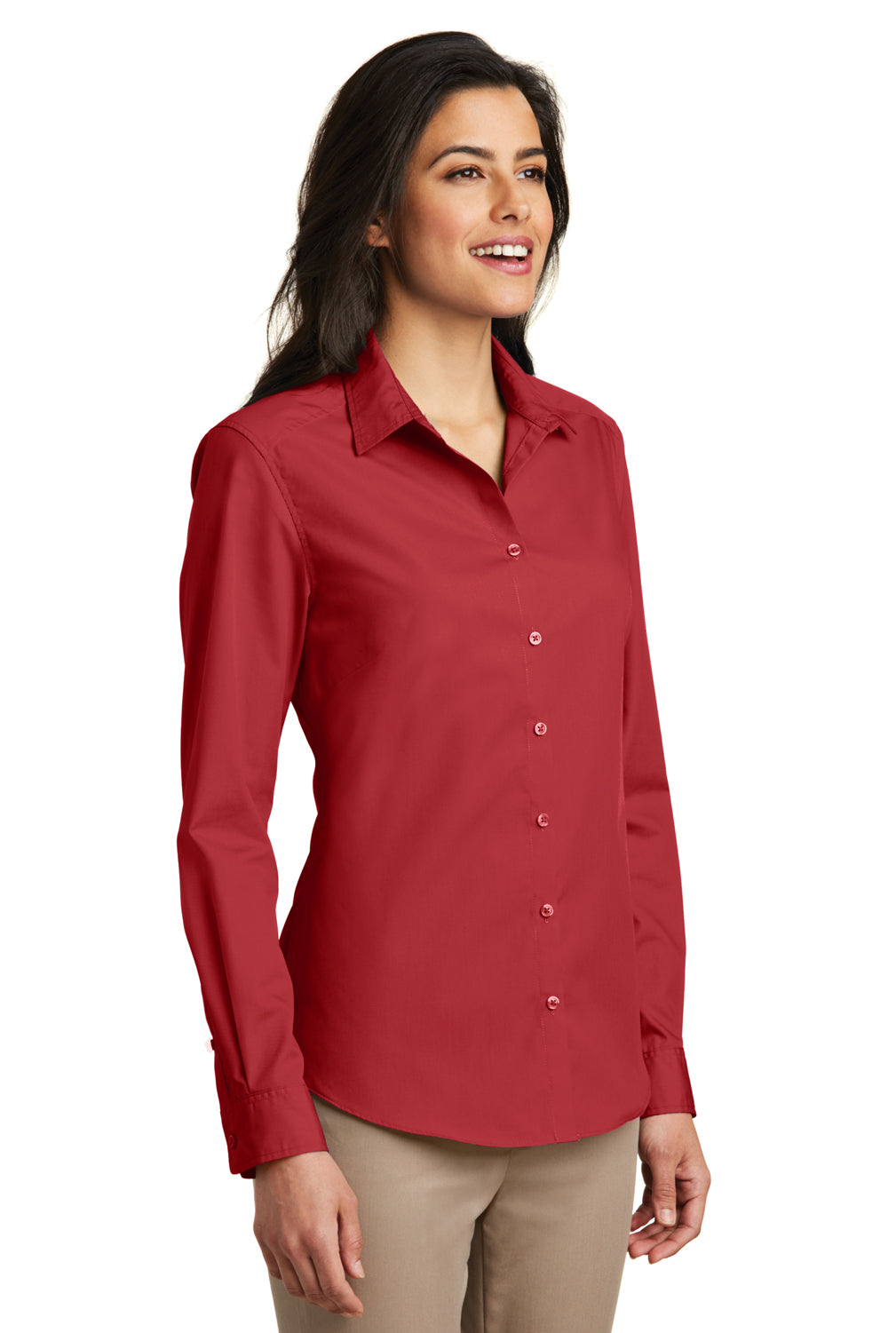 Port Authority LW100 Womens Carefree Stain Resistant Long Sleeve Button Down Shirt Rich Red 3Q