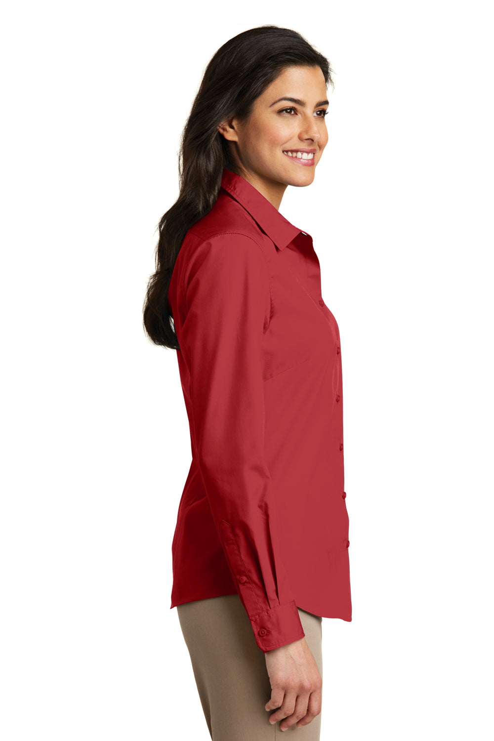 Port Authority LW100 Womens Carefree Stain Resistant Long Sleeve Button Down Shirt Rich Red Side
