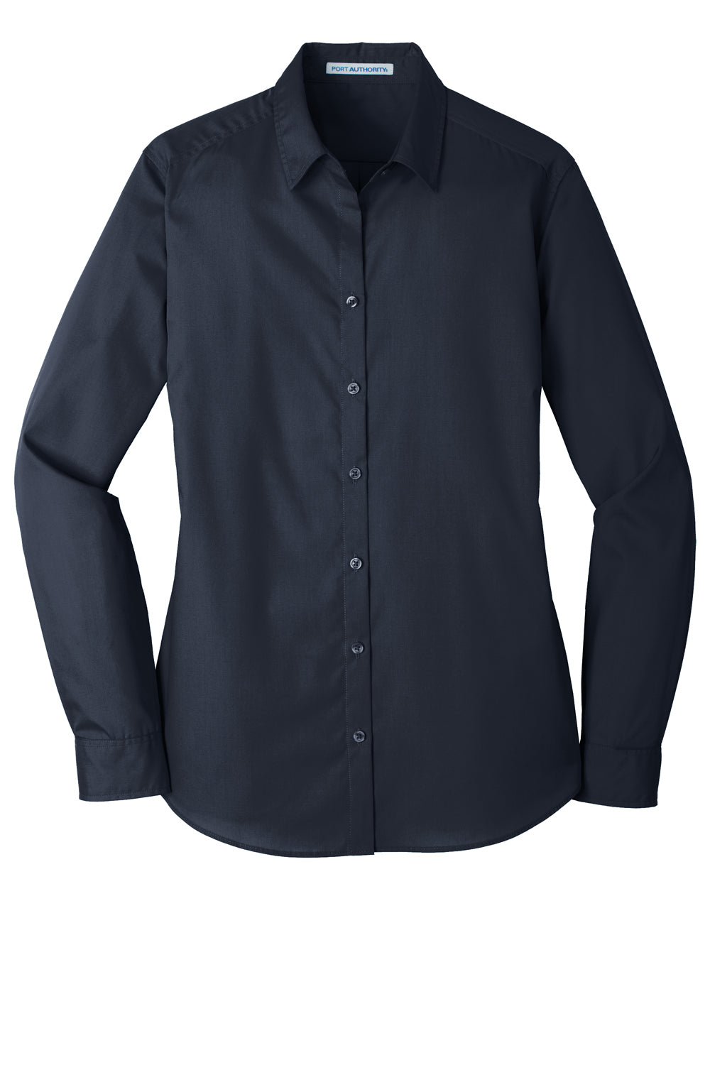 Port Authority LW100 Womens Carefree Stain Resistant Long Sleeve Button Down Shirt River Navy Blue Flat Front