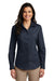 Port Authority LW100 Womens Carefree Stain Resistant Long Sleeve Button Down Shirt River Navy Blue Front
