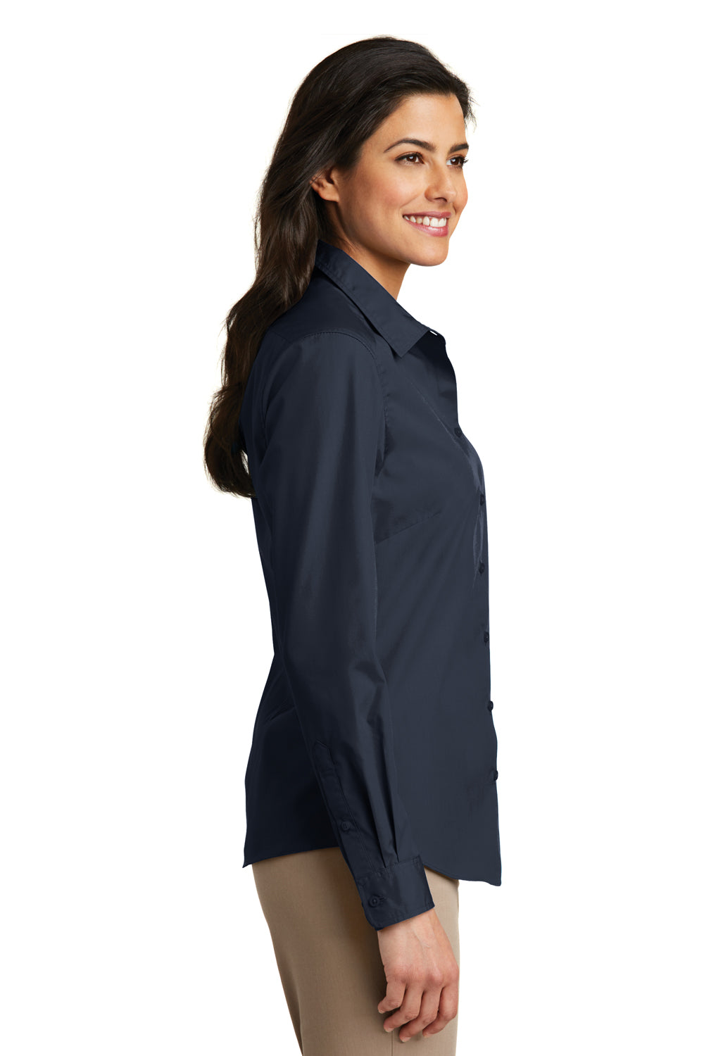 Port Authority LW100 Womens Carefree Stain Resistant Long Sleeve Button Down Shirt River Navy Blue Side