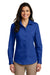 Port Authority LW100 Womens Carefree Stain Resistant Long Sleeve Button Down Shirt True Royal Blue Front