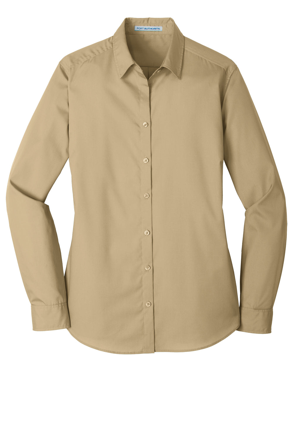 Port Authority LW100 Womens Carefree Stain Resistant Long Sleeve Button Down Shirt Wheat Flat Front