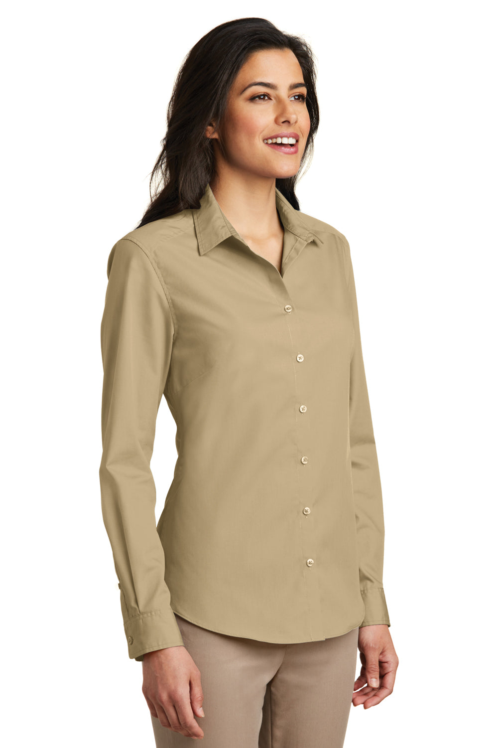 Port Authority LW100 Womens Carefree Stain Resistant Long Sleeve Button Down Shirt Wheat 3Q