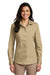 Port Authority LW100 Womens Carefree Stain Resistant Long Sleeve Button Down Shirt Wheat Front