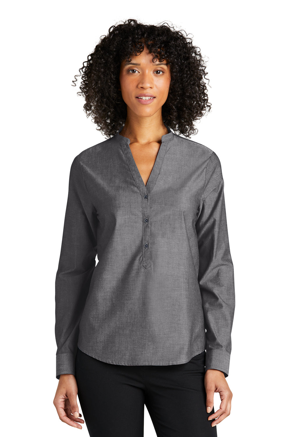Port Authority LW382 Chambray Easy Care Long Sleeve Button Down Shirt Deep Black Front