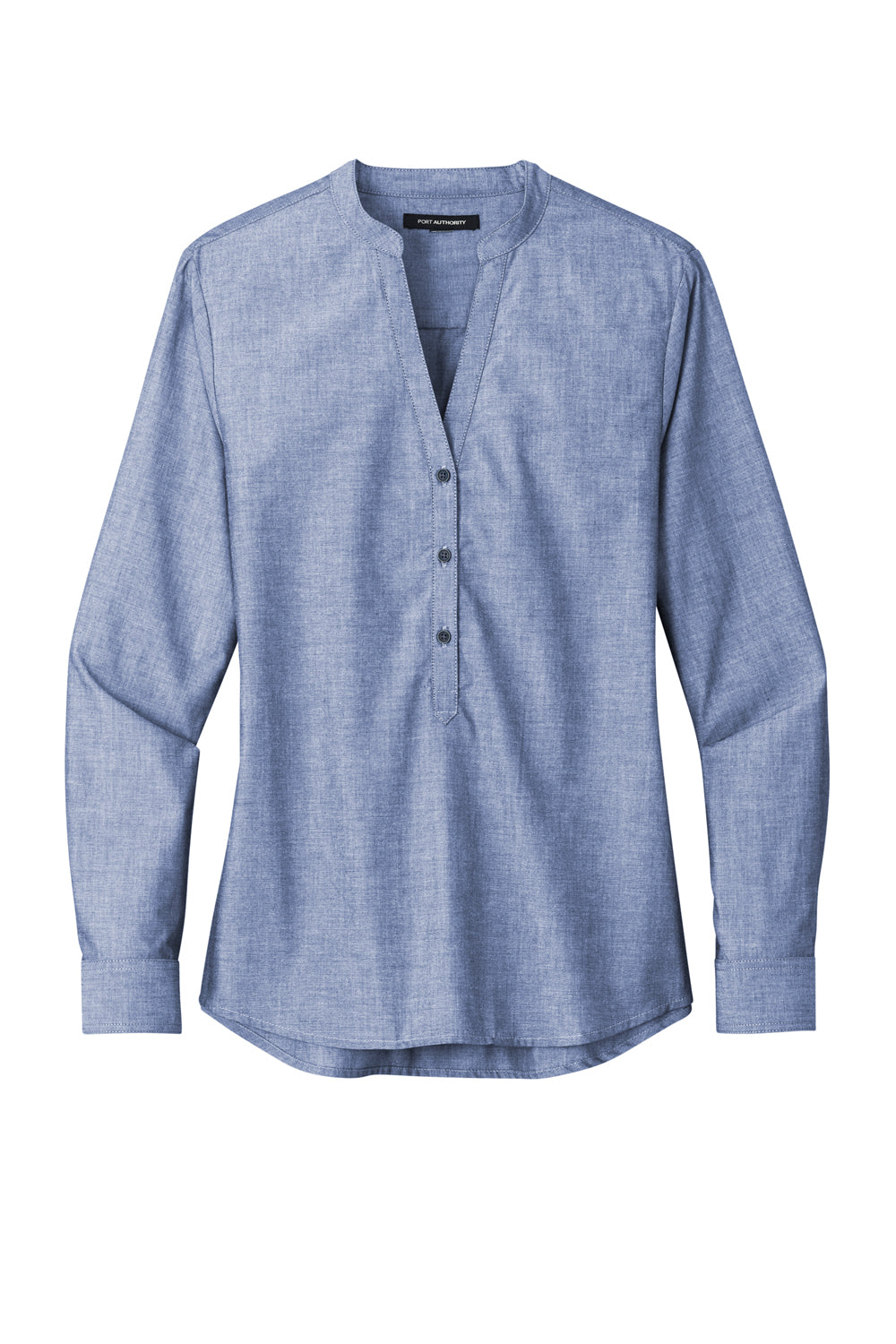 Port Authority LW382 Chambray Easy Care Long Sleeve Button Down Shirt Moonlight Blue Flat Front
