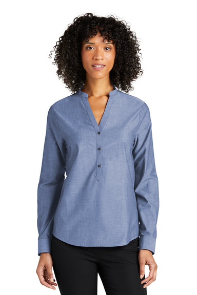 Port Authority LW382 Chambray Easy Care Long Sleeve Button Down Shirt Moonlight Blue Front