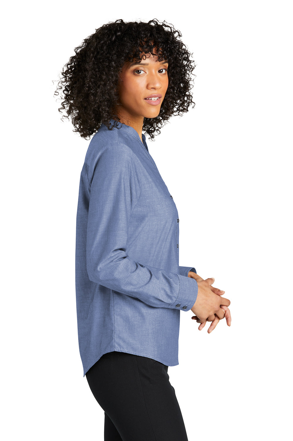 Port Authority LW382 Chambray Easy Care Long Sleeve Button Down Shirt Moonlight Blue Side